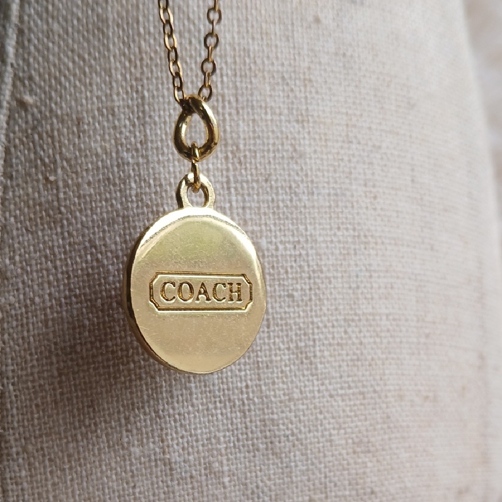 COACH Rare Legacy Striped Gold and Red Charm Necklace - Picture 3 of 5